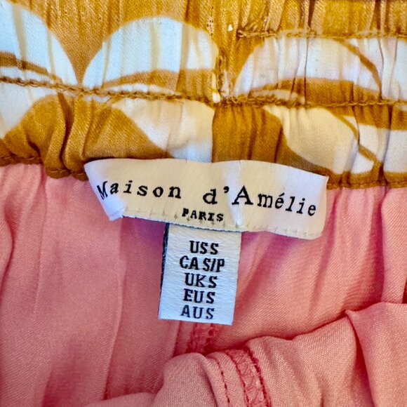 Maison d'Amelie Paris Pink Palm Wide Leg Silky Pants - Picture 7 of 10